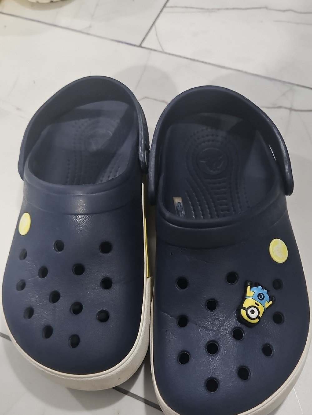 CROCS Kids Navy Blue Clogs with Minion Charm